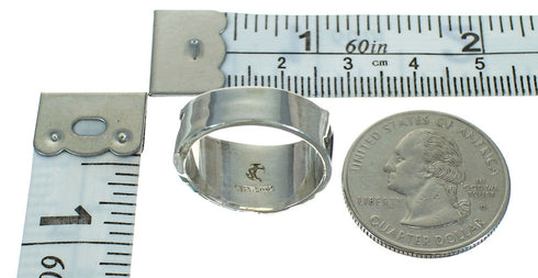 Turquoise Genuine Sterling Silver Southwest Water Wave Ring Size 8-1/4 QX81657